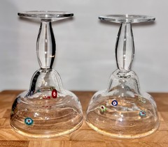 2-Hand Blown Millefiori Bullicante/Bubbles Margarita Glass Set Stemmed Barware