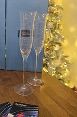 Nambe Crystal Motus 11″ Etched Toasting Flute Pairs with Original Boxes Tag Pair