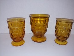 3 Amber Indiana Glass Whitehall Cubist Juice Glasses. See Description for size.