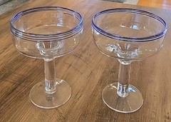 VTG (Set of 2) William Sonoma Nantucket Margarita Glasses Blue Accent Rare/NWOT