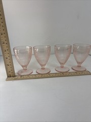 4 Homespun Pink Footed Juice Tumblers Jeanette Depression Glass Vintage Set