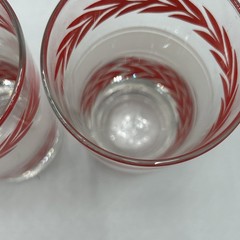 Vintage LIBBEY RED LAUREL Leaf Frosted White Striped set of 3 Glasses 5.25” Tall
