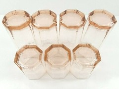 7 Pc Libbey Facets Pink Peach Coolers Old Fashioned Vintage Octagon Tumblers Lot