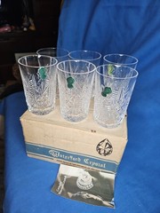 6 Waterford Clare Crystal Glasses 10oz Tumbler Set New Old Stock Vintage