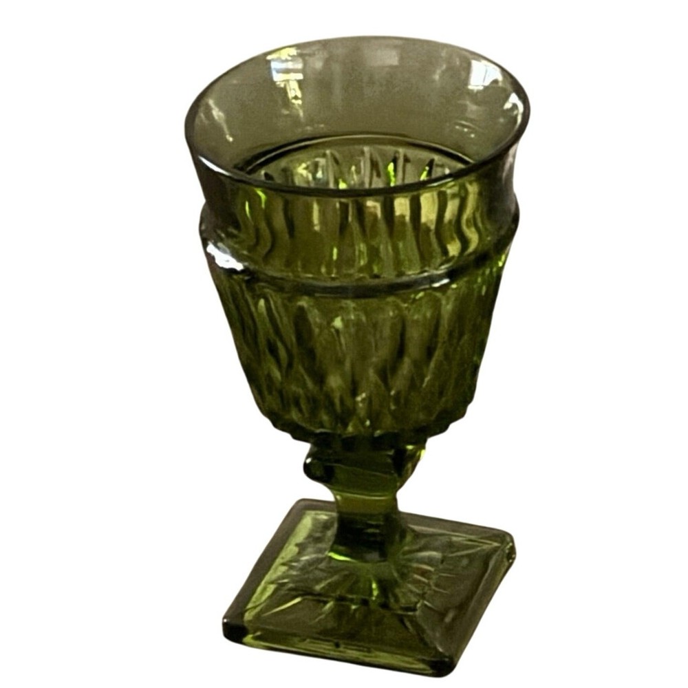 Indiana Glass Mount Vernon Green Goblet 6″ Footed Vintage Mid-Century