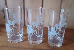 3 Vintage MCM LIBBEY PRANCING COLTS/ UNICORNS TUMBLERS BARWARE Equestrian