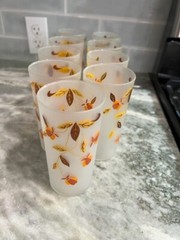 Vintage Hall Autumn Leaf Frosted Glasses Set of 9