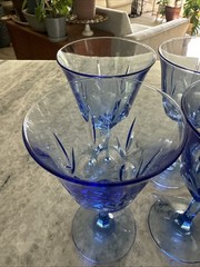 4 Vintage Avon American Blue Wine Goblets Fostoria Starburst Glass 7.5″
