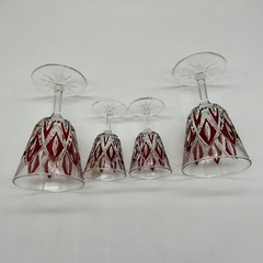 4 Vintage VMC Reims French Crystal Harlequin Glasses 2 Wine 2 Cordial