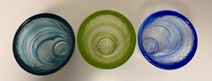 Kosta Boda Ulrica Hydman Vallien Swirl Glass Tumblers Lot Of 3-Blue Teal Green