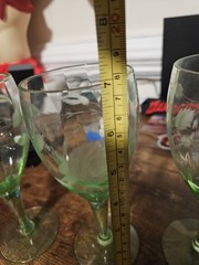 4 Vintage Uranium Depression Glass Floral Etched 7″ Goblets Glows!