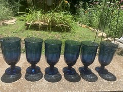 Vintage Set Of 6 Libbey Duratuff Dusky Blue Ice Tea Wine Glasses Goblets