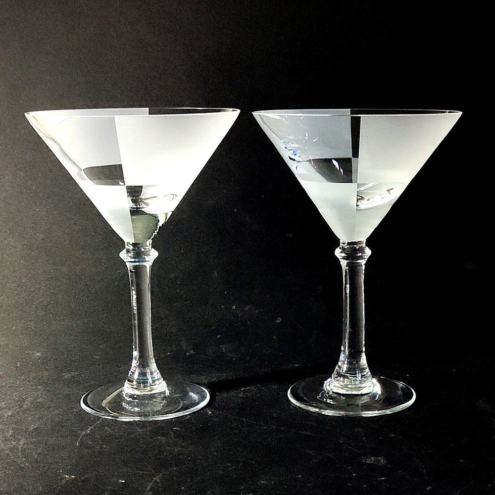 NAUTICA FROST BLOCK MARTINI GLASSES, Frosted Lead Crystal, 10 oz, GERMANY, 2PCS
