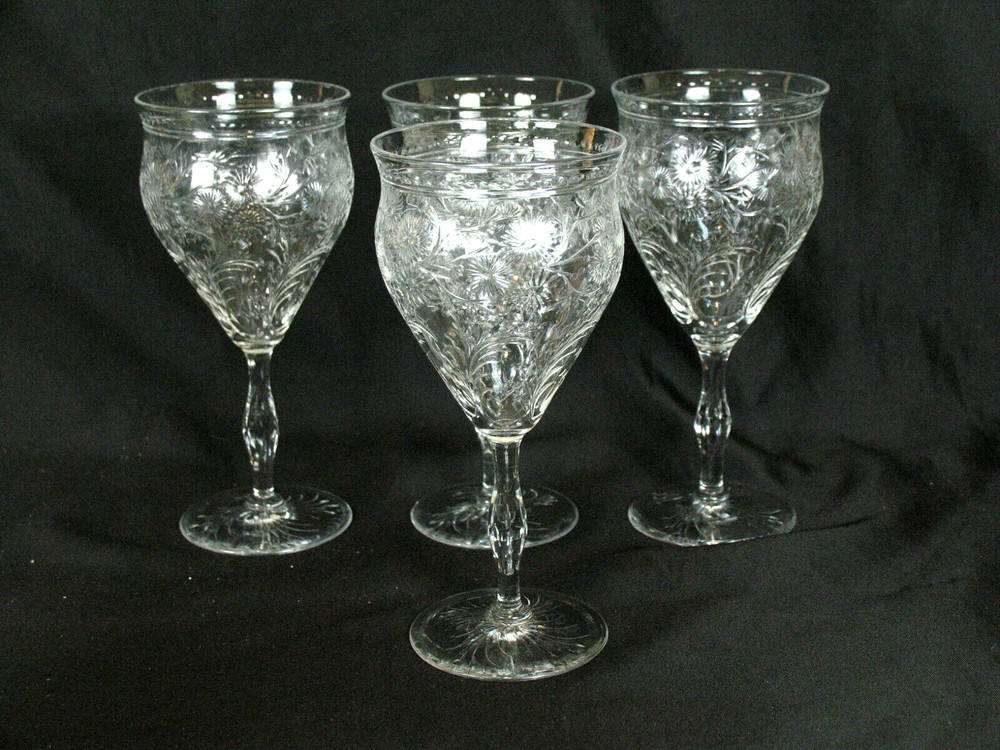 Webb Corbett 4 Antique Stunning Floral Prunus Blossoms Wine/Water Goblets 7 5/8″