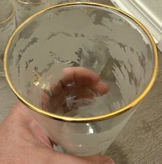 Vintage Gold Rimmed Highball  Frosted Forest Scene with Deer X7 Glass Tumblers