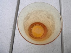 6 Antique Amber Shell & Scroll Etch Tiny Flat Tumblers Flare Top Art Deco Period