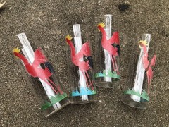 4 Federal Glass Crowing Red Rooster Glasses Tumblers Barware Vintage Farm *faded