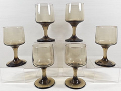 6) Libbey Tawny Accent Wine Glass Set Vintage Table Drink Bar Stemware Retro Lot