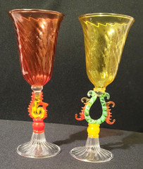 Vintage Murano 2 Hand-Blown Venetian Multicolor Artglass Cordial Glasses
