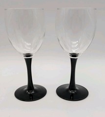 2 Vtg Domino Wine Water Goblets 6.75″ Black Stem