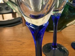 Vintage 4 Libbey Domaine Cobalt Blue Petal Stem Champagne Flutes 8 3/4″ 80s/90s