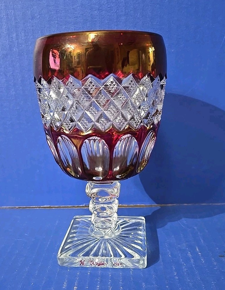 Westmoreland Wakefield Ruby Red Flashed Glass Goblet 6.5″ ARTIST SIGNED