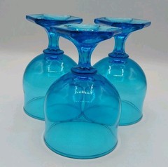 Vintage MCM Anchor Hocking Flair Laser Blue Footed Wine Goblets Set Of 3