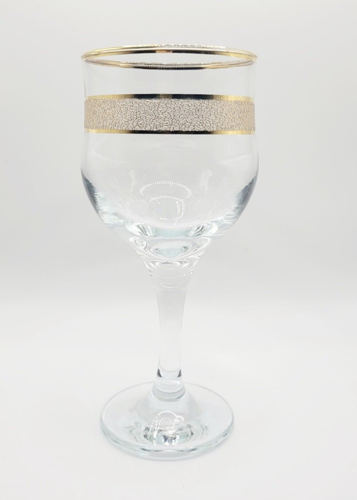 Clear Wine Glass with Gold Rim & Encrusted Details 6.5” 8oz