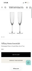 BRAND NEW Tiffany & Co Crystal Glass Champagne Flute Set of 2 Made In Germany