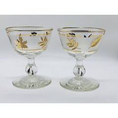 Vintage 60’s Libbey Set of 2 Champagne ~ Sherbet 5 1/2 oz. Gold Leaf Glasses