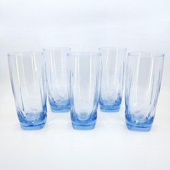Set of 5 Libbey Imperial Misty Blue Iced Tea/Cooler Glasses Square Bottom 6 3/4″