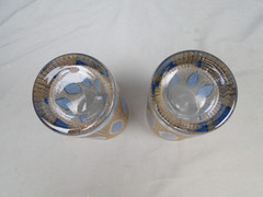 Set of 4 MCM Culver Aqua Tiffany Hi-Ball Glasses Blue Diamond Gold Accents