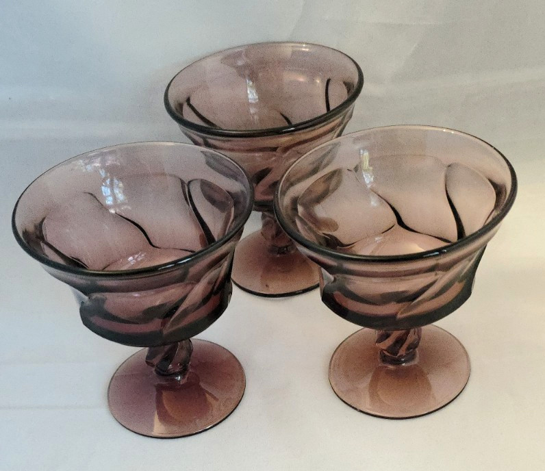 Lot of 3 VTG Fostoria Jamestown Purple Amethyst Champagne Sherbet Glasses