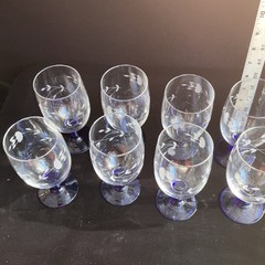 Set Of 8 Princess House Heritage Handblown Crystal 6.75″ Iced Tea Blue Stem 16oz