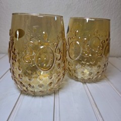 New Dynasty Bellini Amber Glass Tumblers Set of 2 Made in Italy 4.5in
