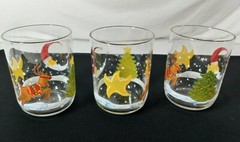 Lot of 3 Libbey Reindeer Games Santa 4 1/4″ Double Old Fashioned Tumblers