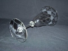 Beautiful Frosted Harlequin Cut Flared WATER GOBLET w/Double KNOP Stem (8 Oz.)