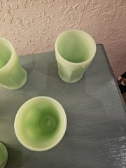 Vintage Set Of 5 Fenton Jadeite Paneled Water Glasses-Excellent