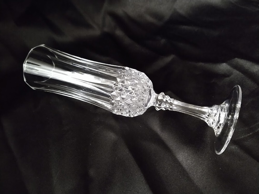 Crystal Champagne Wine Flute Diamond Ribbed Pattern Vintage