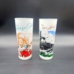 Vintage Frontier and Oil Tumblers Federal Glass 1950s Advertising USA Gold Train