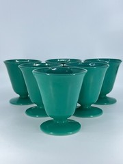 Set of 6 Hazel Atlas SIERRA OVIDE PLATONITE Turquoise 6oz Tumblers Sherbet VTG