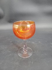 Vintage Iridescent Tangerine Glass Wine Glass with Long Stem 6.5″ Tall