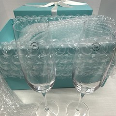 Tiffany & Co Crystal Champagne Flutes Set of 2 Made in Italy w Box Stickers Wedd