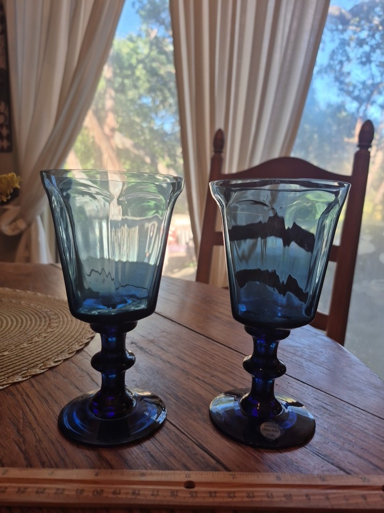 Lenox Hand BlownAntique Blue 6.75″×3.75″ Water Goblets Set of 2 EUC