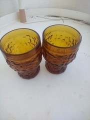 2, Deep Amber Imperial Juice Glasses, 1966-1975 Vintage. 3 3/4 Inch Tall