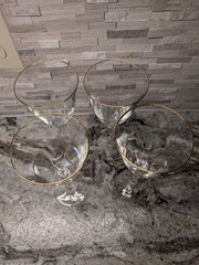 Vtg Luminarc 4 Maria Gold Rim Stemmed 10.5 oz Wine Glasses/Goblets Durand USA