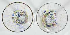 Set 2 Hand Blown Confetti Speckled Dots Champagne Flutes Glasses 11″ Tall Vtg