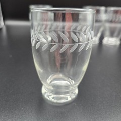 4 Vtg Anchor Hocking Laurel Leaf Etched Juice Glass Tumblers 3 5/8″ 5 oz