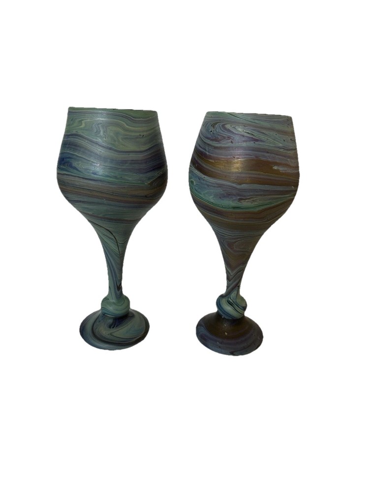 2 Large 8″ Hebron (West Bank) Phoenician Blown Glass Goblets
