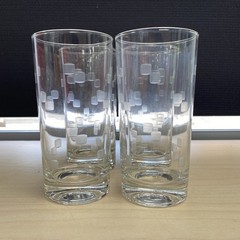 Vintage ANCHOR HOCKING Cubist Etched Set Of 4 Heavy Bottom 5.5” Tumbler Glasses